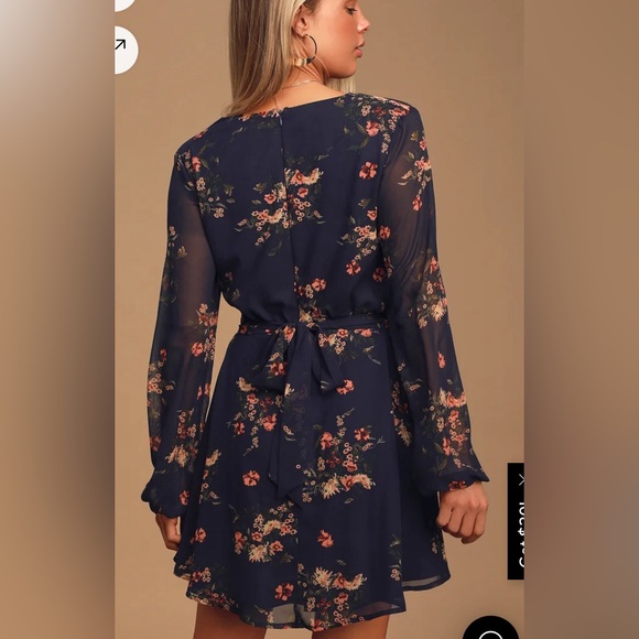 Lulus Blue Floral Print Long Sleeve Tying Dress - Picture 6 of 6
